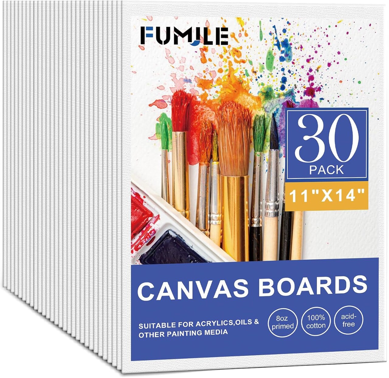 11x14 Canvas Boards for Painting, 30 Pack Canvases for Painting 11x14 Inch Primed Acid Free Blank Canvas Panels for Oil Paint, Watercolor, Acrylic Paint, Gouache and Tempera.